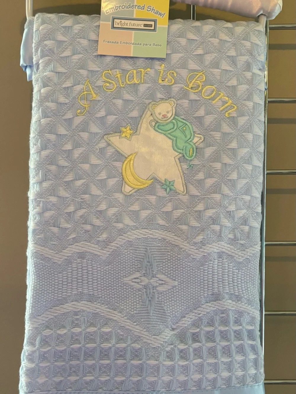 NOS Vintage Embroidered Baby Blanket JCPenney Satin Trim Vintage Shower Gift